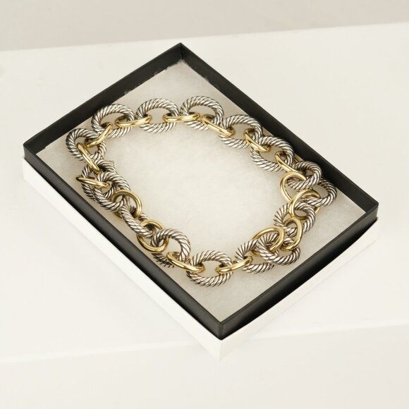 David Yurman Two-Tone Large Oval Pillow-Chain Necklace, Sterling Silver/18K Gold - Picture 12 of 12